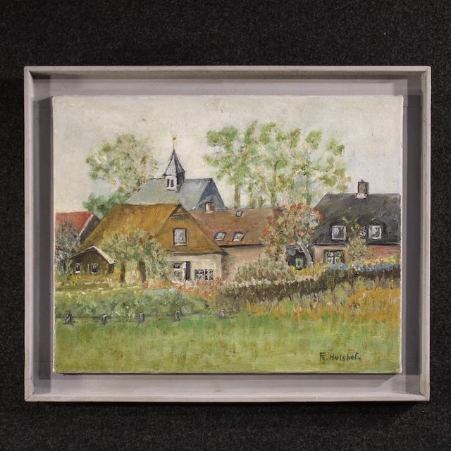 Dutch Artist, View of Houses in Impressionist Style, 1950, Oil on Canvas For Sale - Image 13 of 13