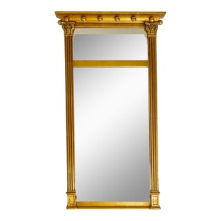 Vintage Continental Federal Style Gilt Neoclassical Wall Mirror With Fluted Columns For Sale