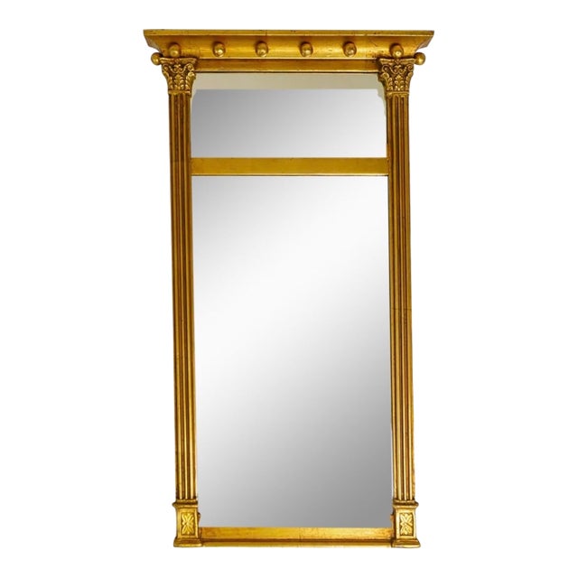 Vintage Continental Federal Style Gilt Neoclassical Wall Mirror With Fluted Columns For Sale