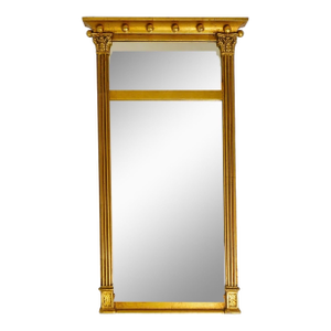 Vintage Continental Federal Style Gilt Neoclassical Wall Mirror With Fluted Columns