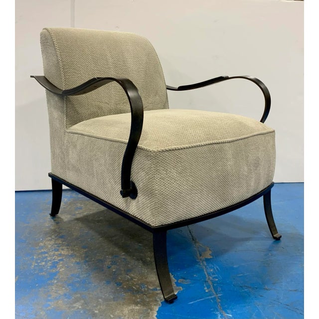 Metal Caracole Modern Beige Velvet Mixed Message Lounge Chair For Sale - Image 7 of 7