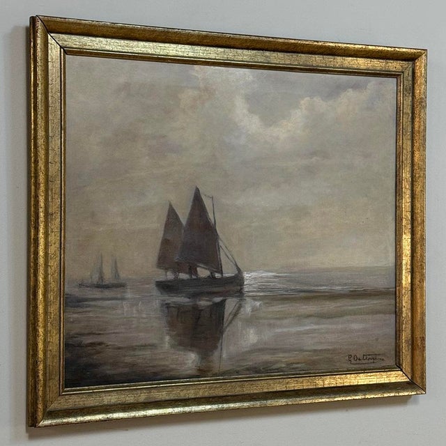Antique Framed Nautical Oil Painting on Panel ~ Signed For Sale - Image 4 of 15