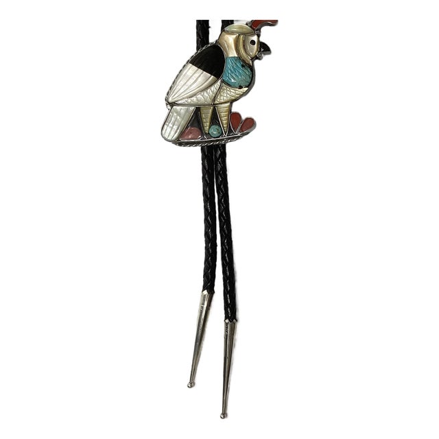 1950s Zuni Inlaid Stone Bolo Tie/Necklace in Shape of Quail For Sale
