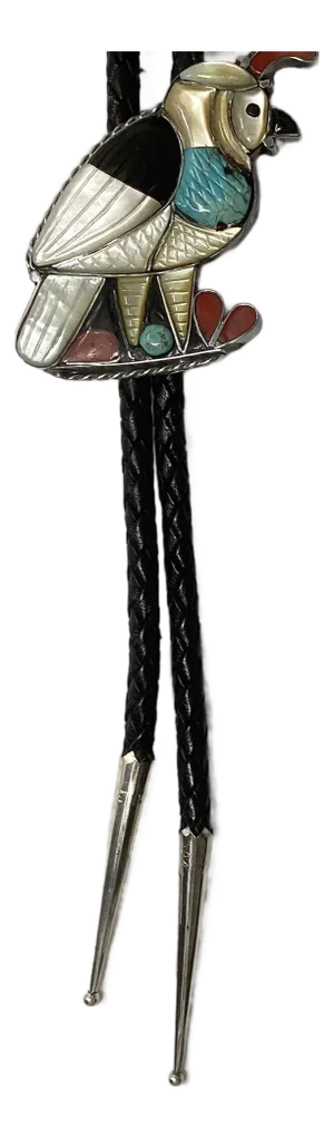 1950s Zuni Inlaid Stone Bolo Tie/Necklace in Shape of Quail