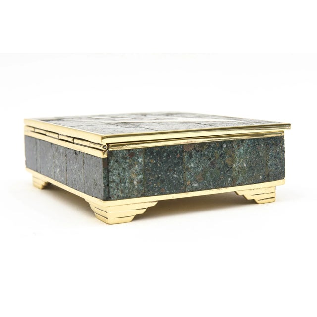 Light Green Vintage Sigi Pieneda Hinged Box With Brass, Rosewood, Silver, Sodalite, Turquoise Crushed Stone 1950's For Sale - Image 8 of 11