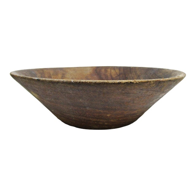 1930s Round Wooden Dough Bowl, Rustic Primitive Handcrafted Wood For Sale