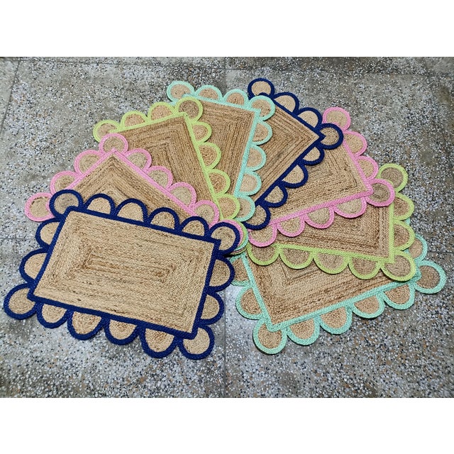 Handwoven Natural Jute Bath Rug With White Scalloped Border For Sale - Image 11 of 11