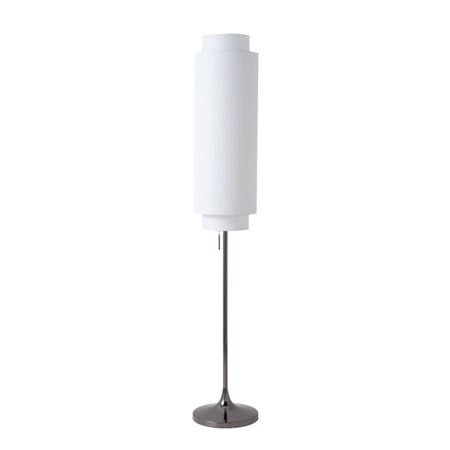 Lollipop Floor Lamp - Black Nickel, White Linen Double Shade, on/Off Pull Chain For Sale - Image 4 of 16