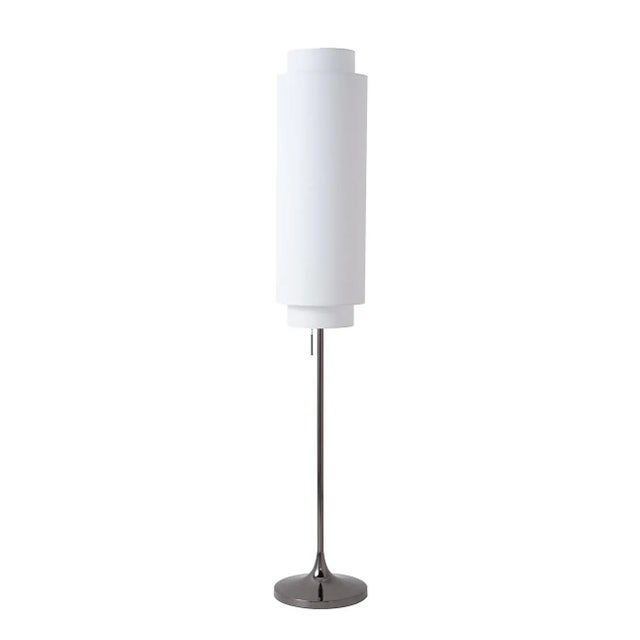 Nova Nova of California Mid Century Lollipop Floor Lamp, 1960s - Black Nickel, White Linen Double Shade, on/Off Pull Chain For Sale - Image 4 of 16