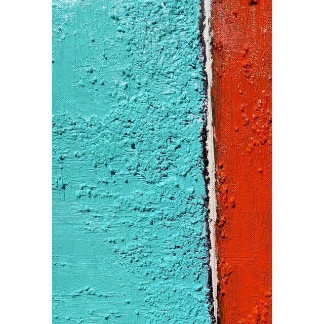 Abstract Fashion Inspired 'Blue and Orange' #1 Highly Textured Abstract Oil Painting For Sale - Image 3 of 10