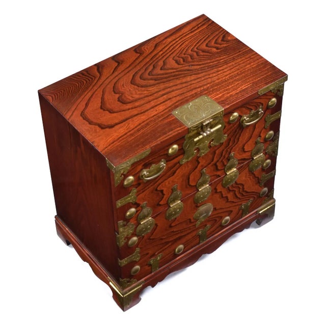 Japanese Vintage Asian Chinoiserie Rosewood Tansu Chest Nightstand or End Table Brass Hardware For Sale - Image 3 of 12
