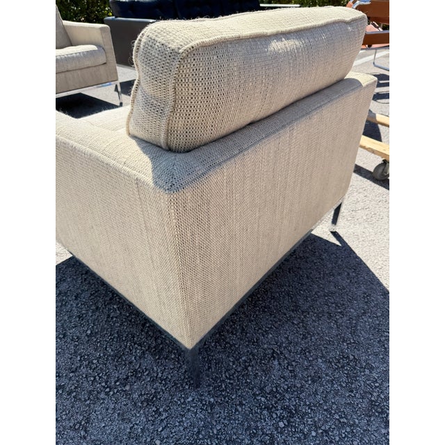 Florence Knoll Original Vintage Tufted and Chromed Steel Arm Chairs With Original Label a Pair For Sale - Image 10 of 12