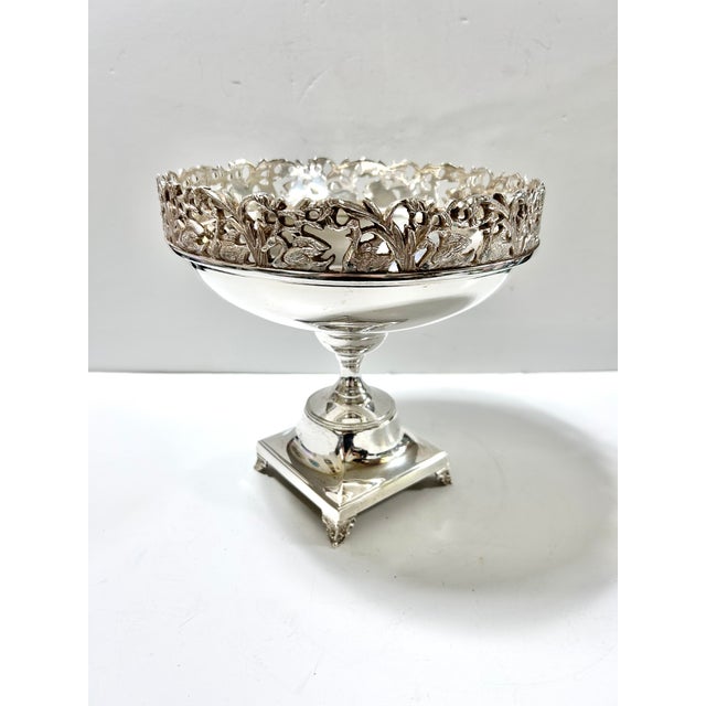 Vintage Silverplate Swan Pedestal Compote Bowl With Pierced Gallery Centerpiece For Sale - Image 4 of 10