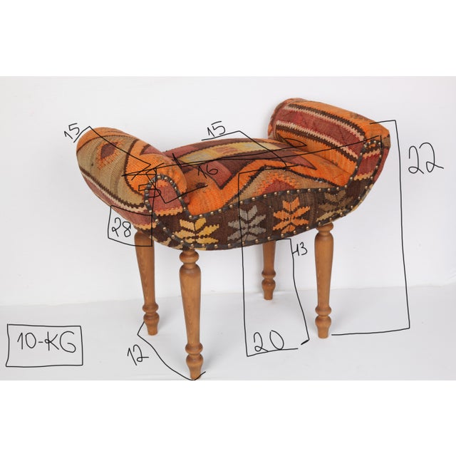 Orange Handmade Authentic Upholstery With Vintage Flatweave Turkish Kilim Bench Ottoman For Sale - Image 8 of 8