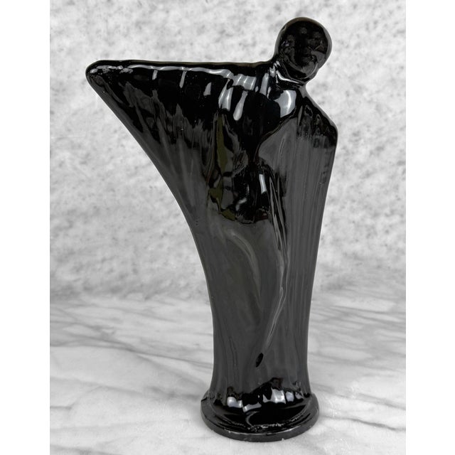 Vintage Art Deco Black Ceramic Flapper Women Sculpture - 10" For Sale - Image 4 of 10