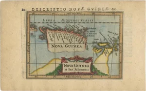 Antique Miniature Map of New Guinea by Bertius, 1618