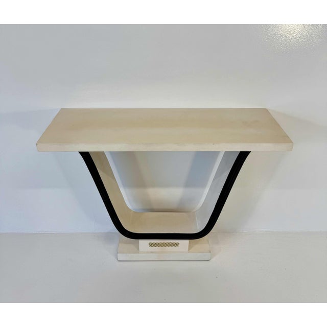 Osvaldo Borsani Italian Art Deco Black Parchment and Brass Console in the Style of Osvaldo Borsani, 1940s For Sale - Image 4 of 10