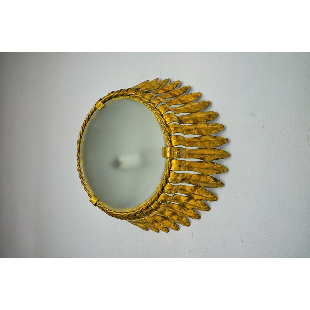 Metal Sun Wall Lamp in Metal and Gold Leaf from Ferro Arte, Spain, 1960 For Sale - Image 7 of 7