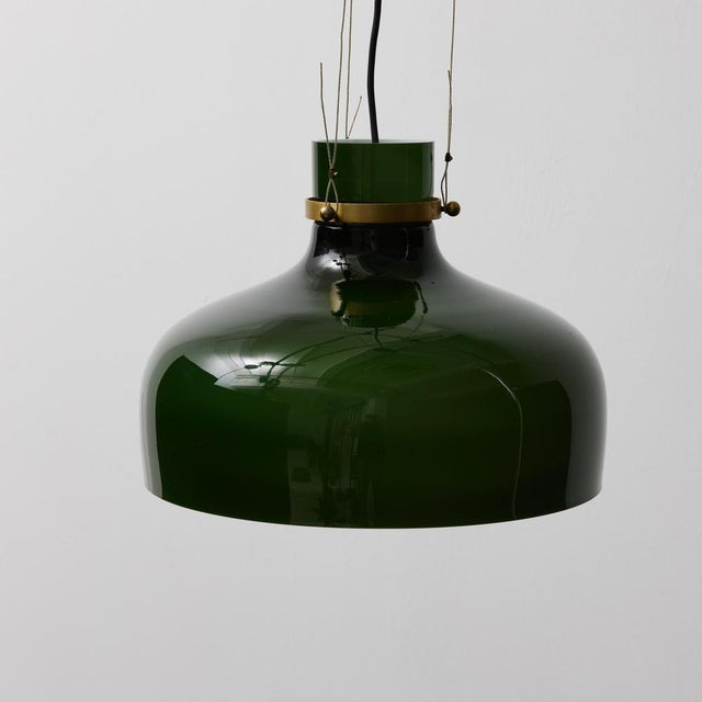 Metal Antique French Green Glass Hanging Lamp For Sale - Image 7 of 15