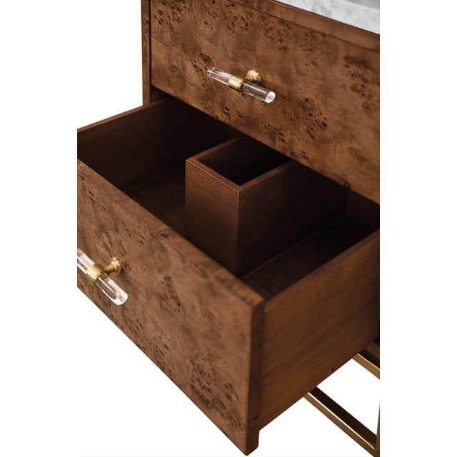 Worlds Away Matthew Izzo Home Clifford 24" Dark Burlwood Sink Porcelain Sink Bath Vanity With Brass Hardware For Sale - Image 4 of 9