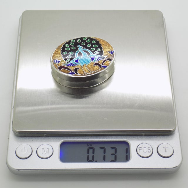 Vintage Italian Handmade Sterling Silver 925 Peacock Design Oval Solid Pill Box For Sale - Image 9 of 10