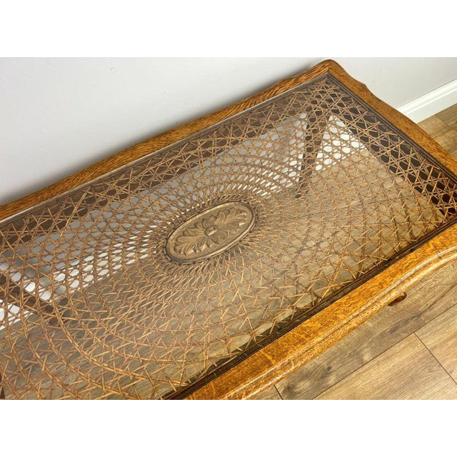 Wood Vintage French Carved Oak Coffee Table with Glass Top For Sale - Image 7 of 14