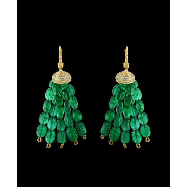 150 Carat Emerald Beads and Diamond Hanging/ Drop Earrings 14 Karat Yellow Gold For Sale - Image 18 of 18