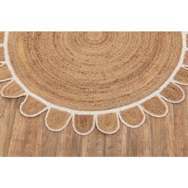 Modern White Round Jute Scallop Rug - 9' X 9' For Sale - Image 3 of 9