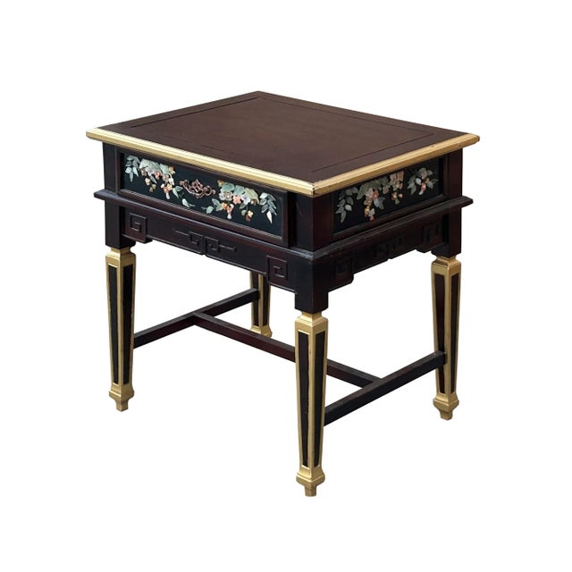 Vintage Chinese Rectangular Color Stone Flower Inlay Accent Side Table For Sale - Image 4 of 8