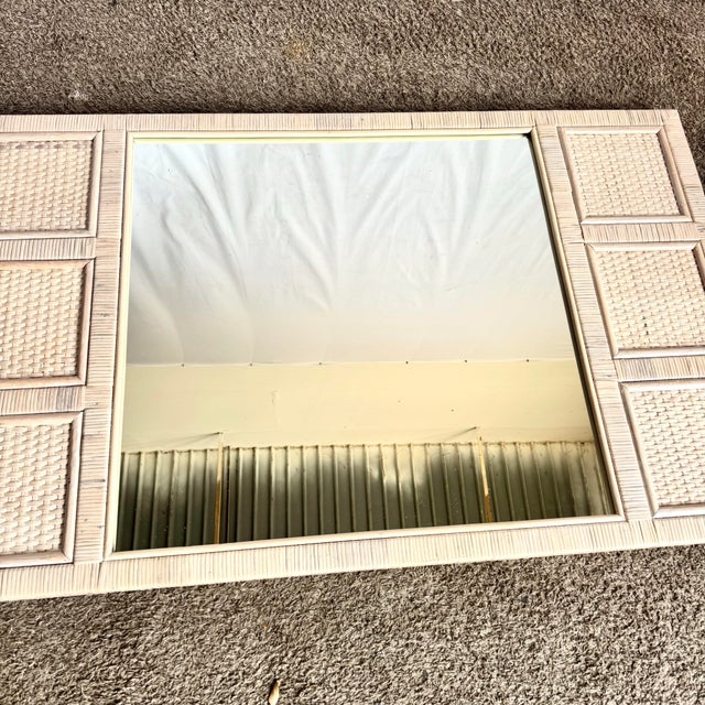 Boho Chic Boho Chic White Washed Wrapped Wicker Mirror For Sale - Image 3 of 8