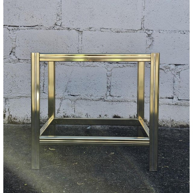 Hollywood Regency Vintage French Golden Glass and Brass Side Table, 1970s For Sale - Image 3 of 14