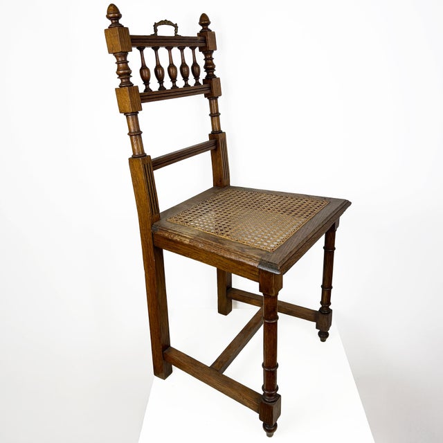 Henry II Oak Chair with Cane Seat, Rattan Carved Wood Side Chair For Sale - Image 5 of 11