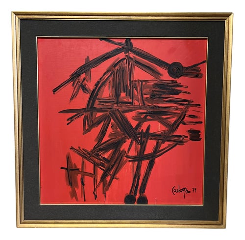 Castagno, Abstract Composition, 1970s, Oil on Canvas, Framed