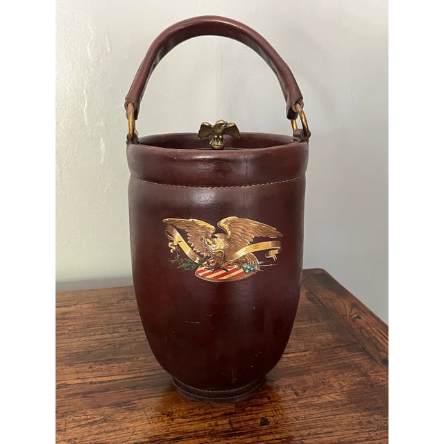 Wood Federal Style American Leather & Brass Ice Bucket For Sale - Image 7 of 8