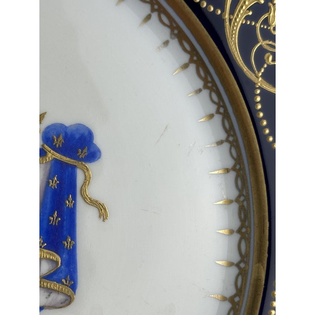 Blue Royal Fleur-de-Lis Armorial Sevres-Style Plate, 19th Century For Sale - Image 8 of 11