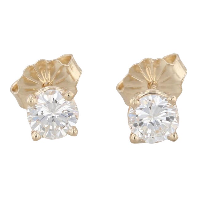 New 0.67ctw Diamond Stud Earrings 14k Yellow Gold Round Solitaire Studs - 2 Pieces For Sale