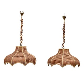 Vienna Straw and Bamboo Pendants, Italy, 1970s, Set of 2 For Sale