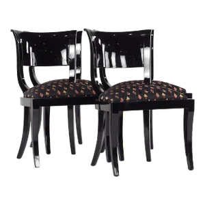 Klismos Style Mid Century Black Lacquer Dining Chairs - Set of 4