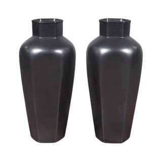 Pair of Cobalt Gray Ceramic Vases For Sale