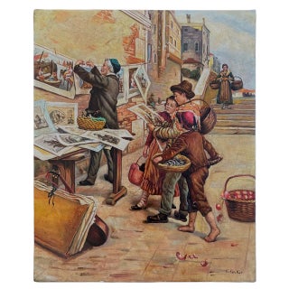 Mid-20th Century Signed T. Parker - Venetian Print Seller, Oil on Canvas For Sale