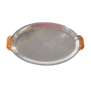 Art Deco Silver-Plated Oval Tray with Wooden Handles, 1930s