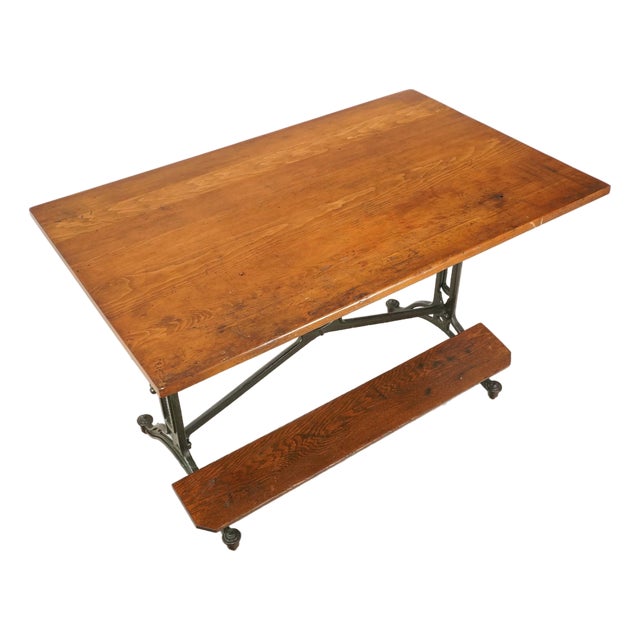Mid 20th Century Reproduction Solid Wood Cast Iron Drafting Table For Sale