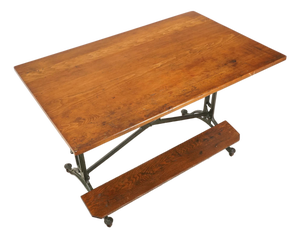 Mid 20th Century Reproduction Solid Wood Cast Iron Drafting Table