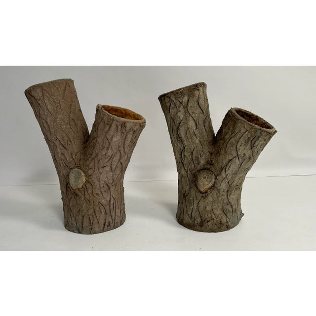 Two French Faux Bois jardinieres. these authentic planters are a pair. They have great details in the bark details with...