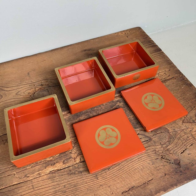Japanese Jubako Wooden Lacquer Stacking Boxes, 1920s, Set of 5 For Sale - Image 17 of 18