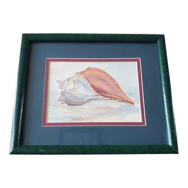 Vintage Conch Shell Watercolor Painting by Margarette Glidewell Pulliam For Sale