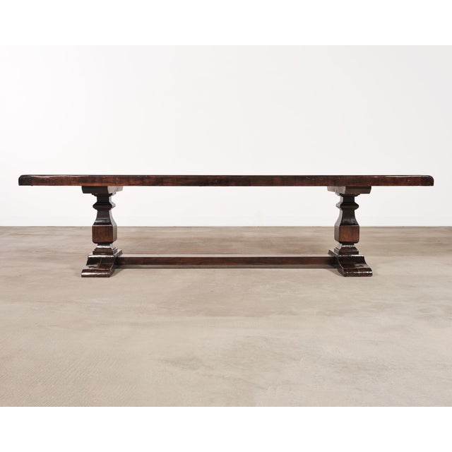 Country Italian Provincial Oak Farmhouse Trestle Dining Table 10 Ft For Sale - Image 17 of 17