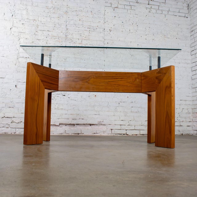 Mid to Late 20th Century Modern to Scandinavian Modern Dining Table Teak Slab Base & Rectangular Beveled Glass Top For Sale - Image 13 of 18