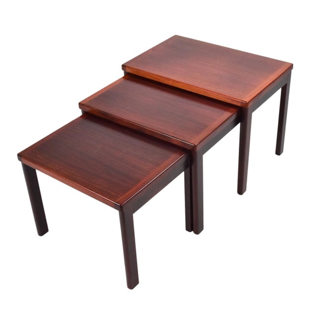Mid 20th Century Set of 3 Danish Modern Rosewood Nesting Tables by Velje Stole For Sale - Image 4 of 9