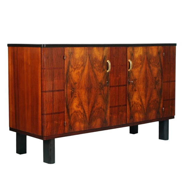 Art Deco Italian Burl Walnut Credenza with Display Cabinet from Strada Abramo, 1930s For Sale - Image 3 of 9